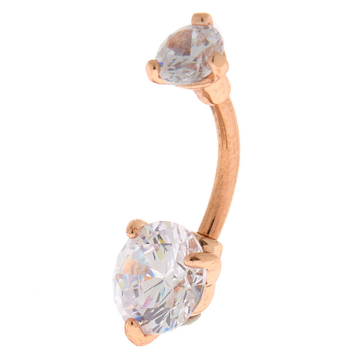 Rose Gold-tone Stainless Steel Cubic Zirconia Round 14G Belly Bar,