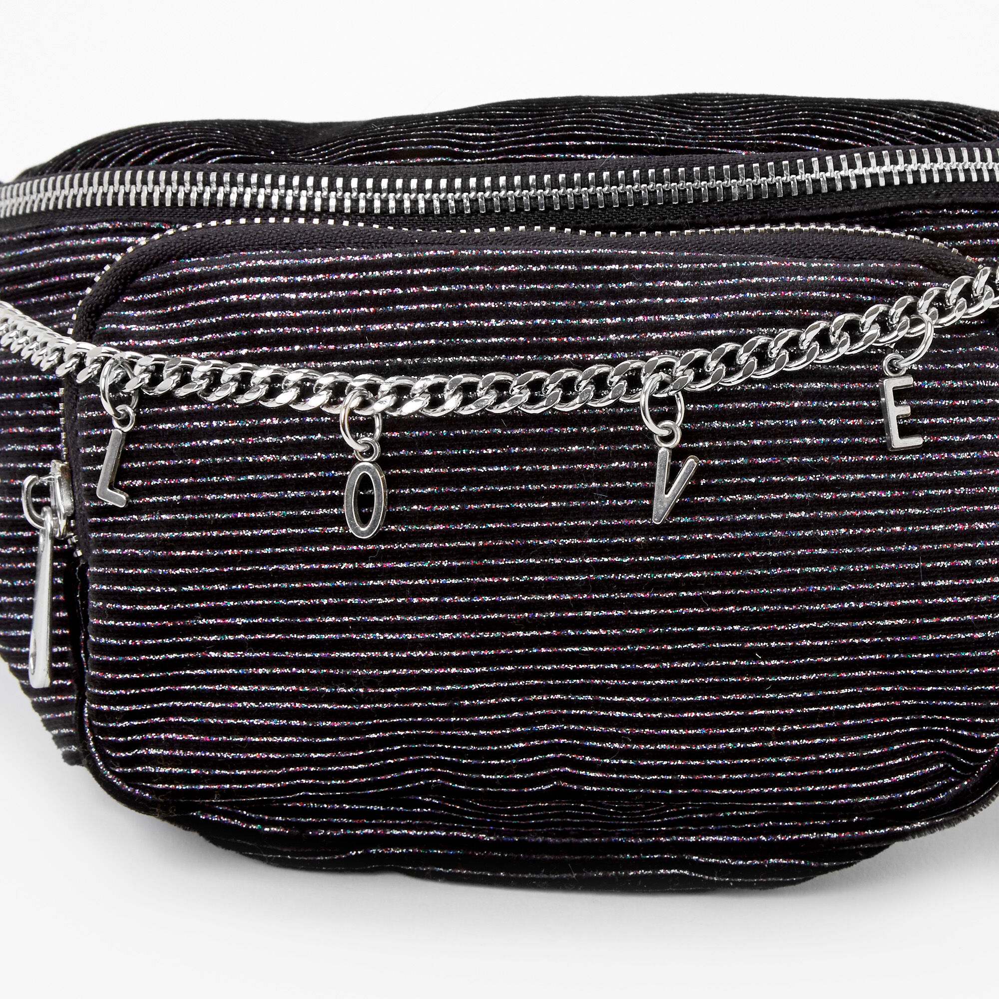 Pinstripe Love Chain Bum Bag - Black,