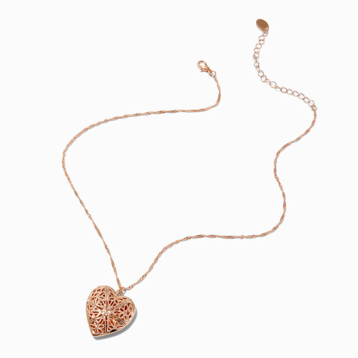 Gold-tone Filigree Heart Locket Pendant Necklace,