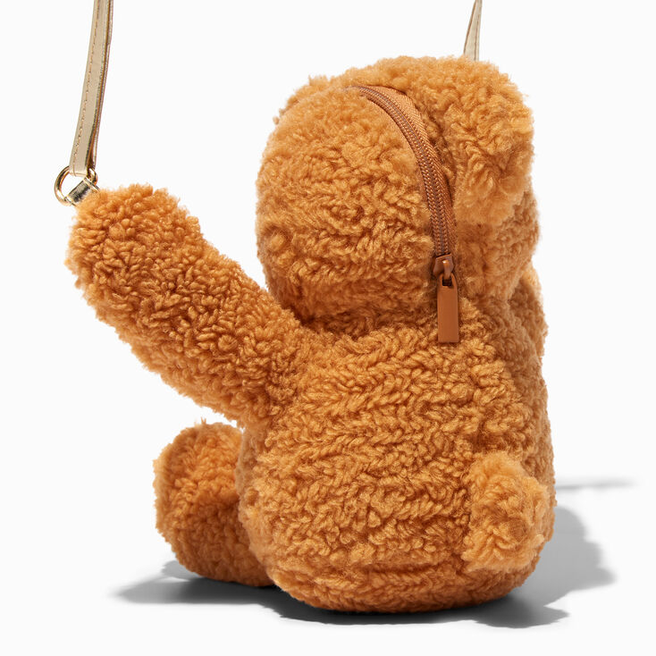 Claire&#39;s Club Sherpa Brown Bear Crossbody Bag,