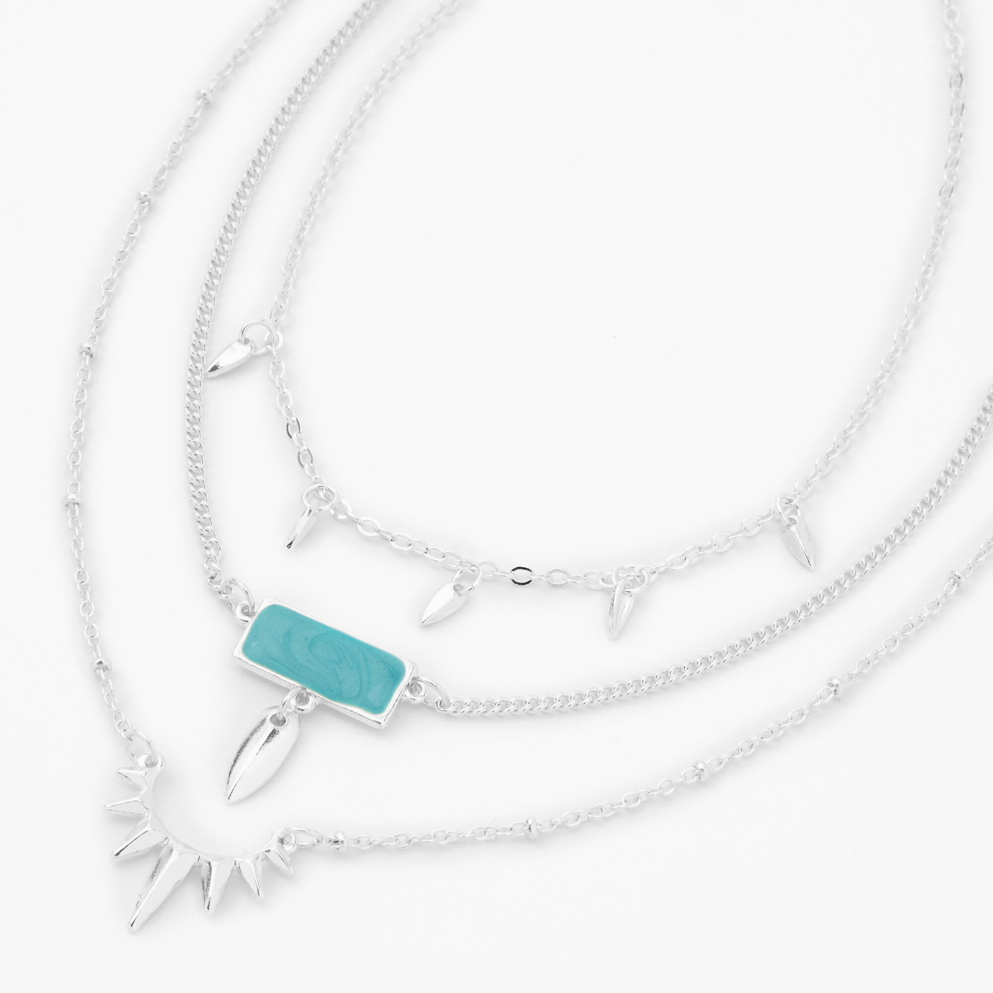 View Claires SilverTone Arrow Multi Strand Chain Necklace Turquoise information