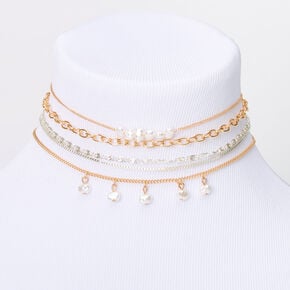 Mixed Metal Fresh Pearl Chain Choker Necklaces - 5 Pack,