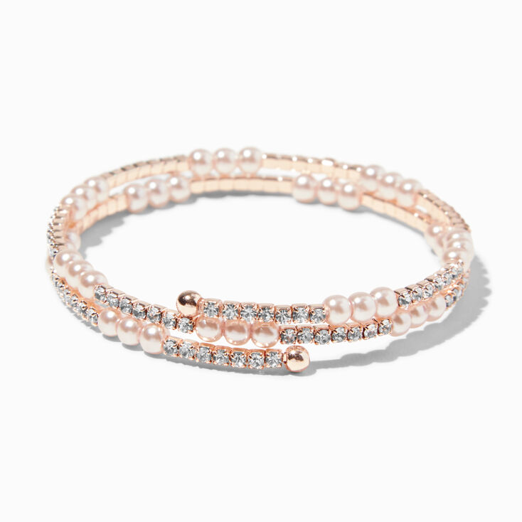 Rose Gold-tone Crystal & Pearl Wrap Bracelet