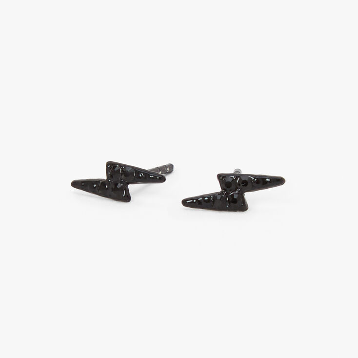 Sterling Silver Jet Black Crystal Lightning Bolt Stud Earrings,