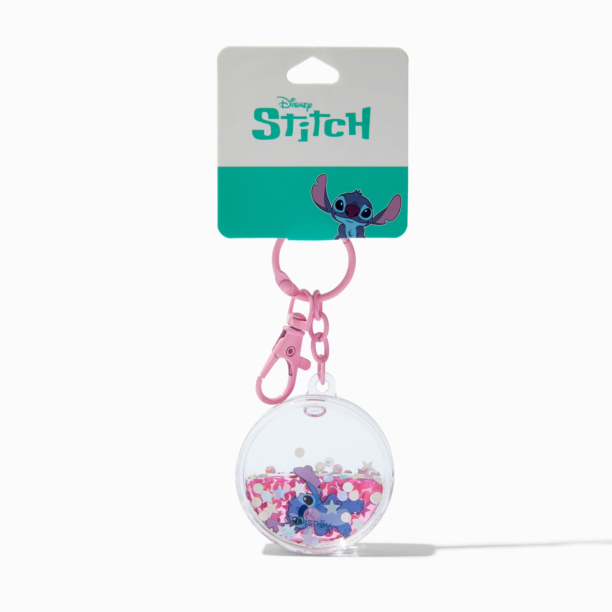 View Claires Disney Stitch WaterFilled Keyring Pink information