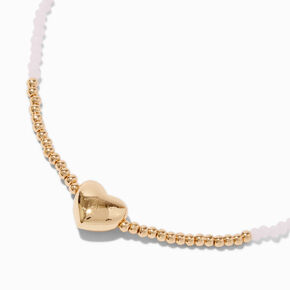 Gold-tone Puffy Heart Seed Bead Pendant Necklace,