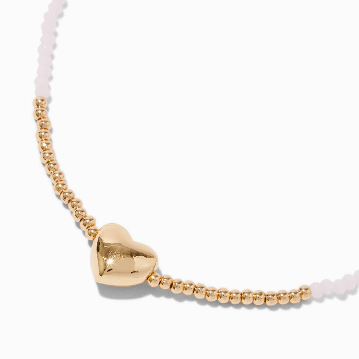 Gold-tone Puffy Heart Seed Bead Pendant Necklace,