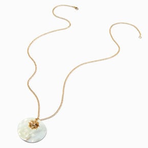 Gold-tone Sunray Shell Disc Pendant Necklace,