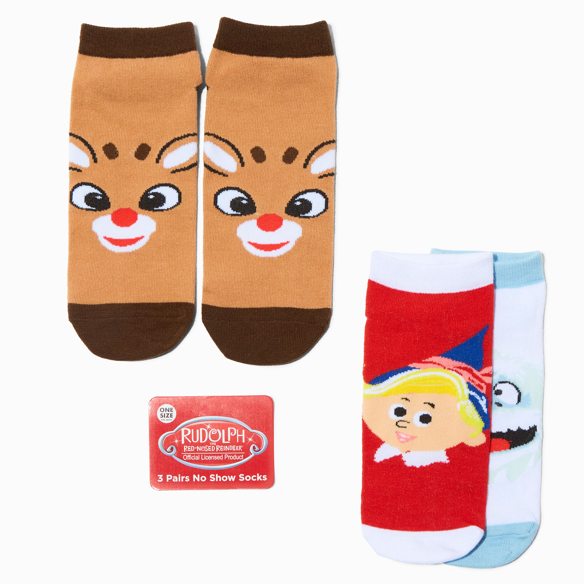 View Claires Rudolph The RedNosed Reindeer NoShow Socks 3 Pack information