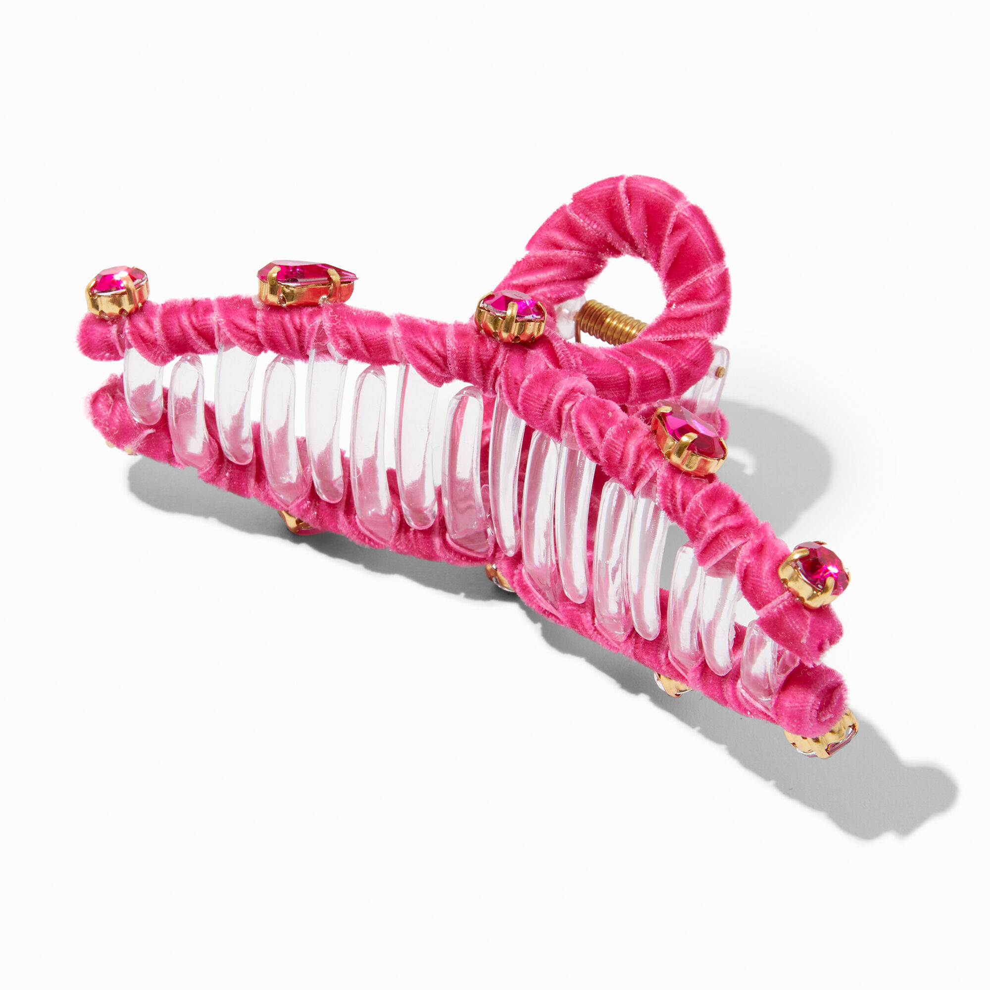 View Claires Velvet Embellished Loop Hair Claw Pink information