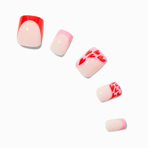 Red Heart French Tip Square Vegan Faux Nail Set - 24 Pack,