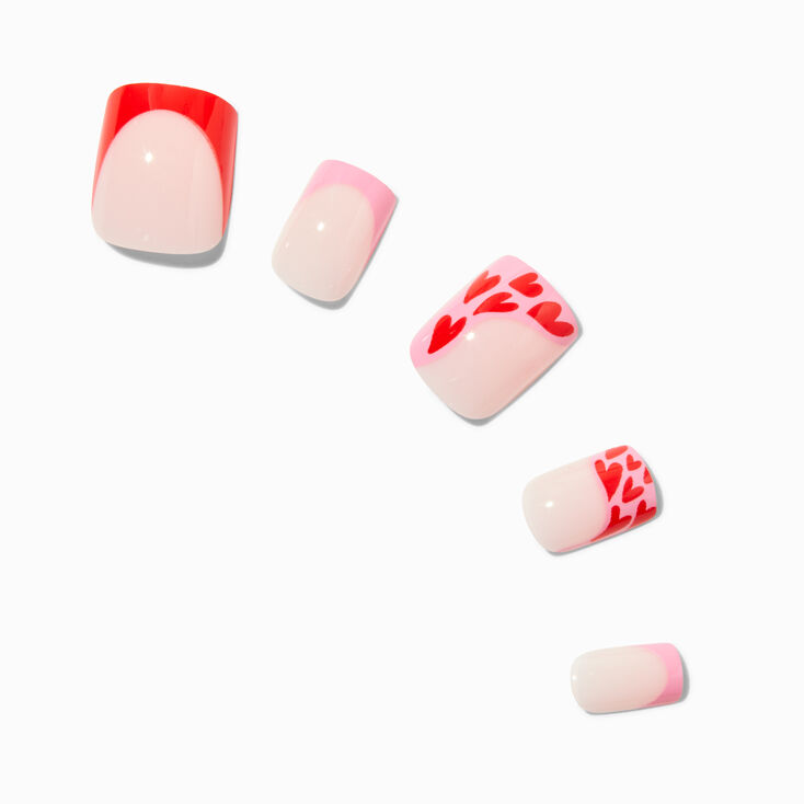 Red Heart French Tip Square Vegan Faux Nail Set - 24 Pack,