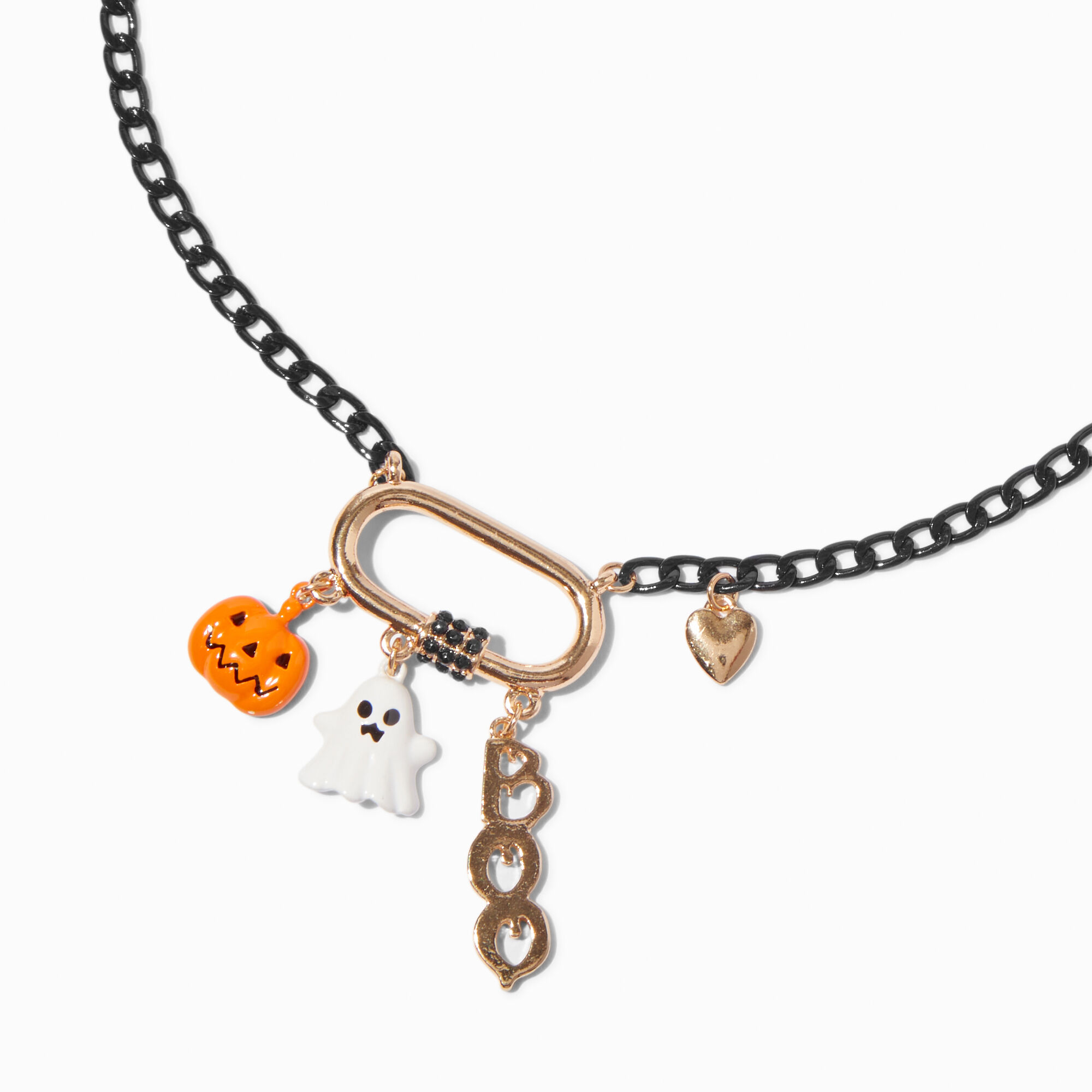 Halloween Icons Gold Bar Charm Necklace,