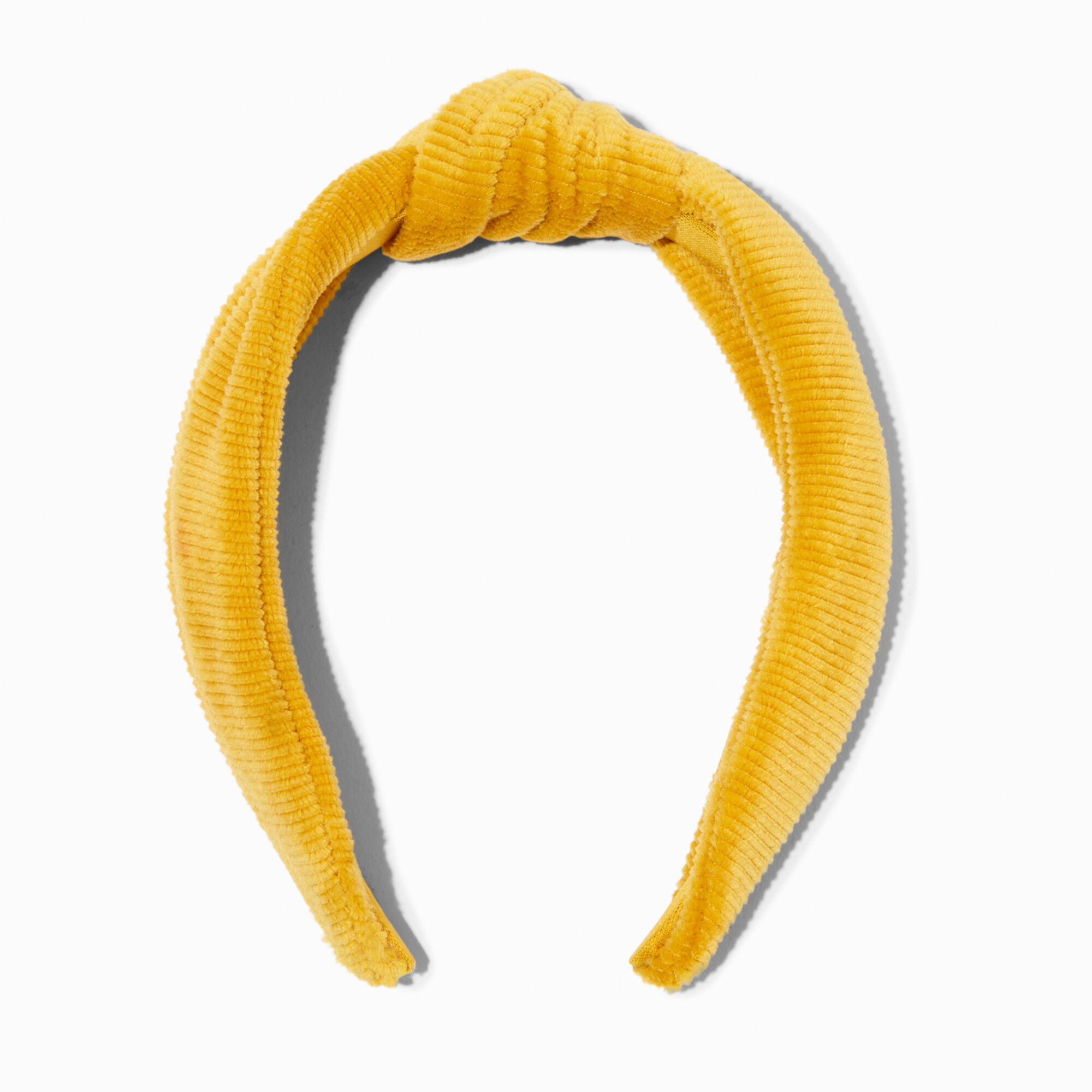 View Claires Mustard Ribbed Velvet Knotted Headband information