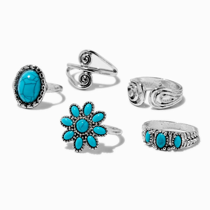 Turquoise Cowgirl Rings - 5 Pack,