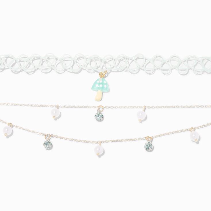 Claire&#39;s Club Teal Mushroom Bead Choker Necklaces - 3 Pack,