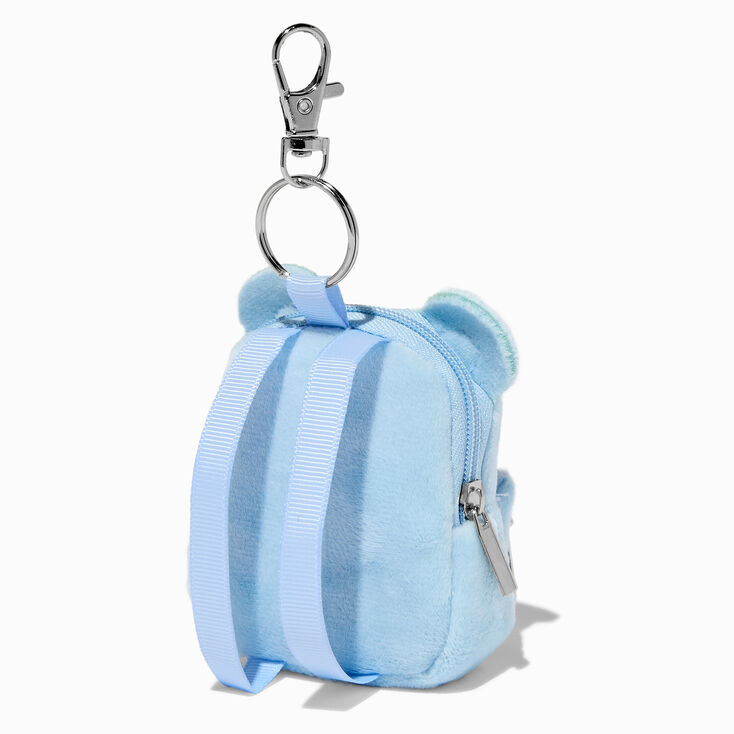Porte-cl&eacute;s mini sac &agrave; dos ours bleu,