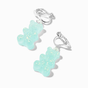 Blue 0.5&quot; Glow In The Dark Gummy Bear Clip On Drop Earrings,