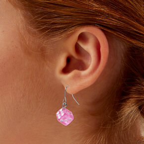 Pink &amp; White 1&quot; Dice Drop Earrings,