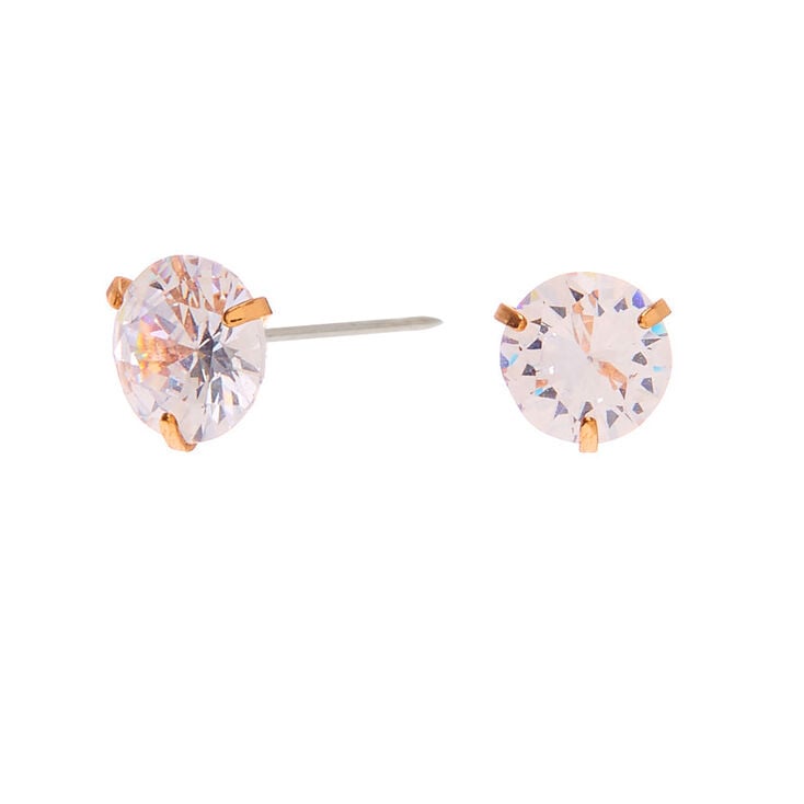 Gold Cubic Zirconia 7MM Round Stud Earrings,