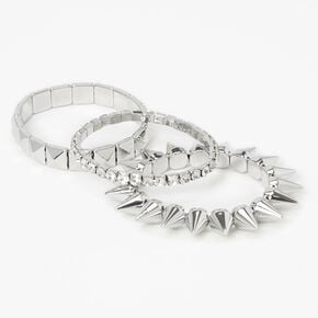 Silver-tone Spikes Stretch Bracelets - 3 Pack,