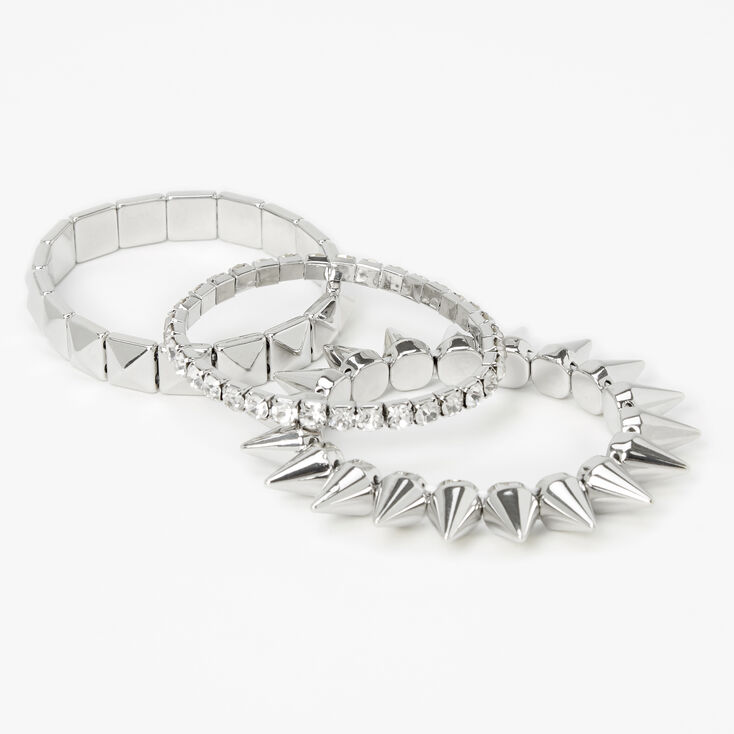 Silver Spikes Stretch Bracelets - 3 Pack,