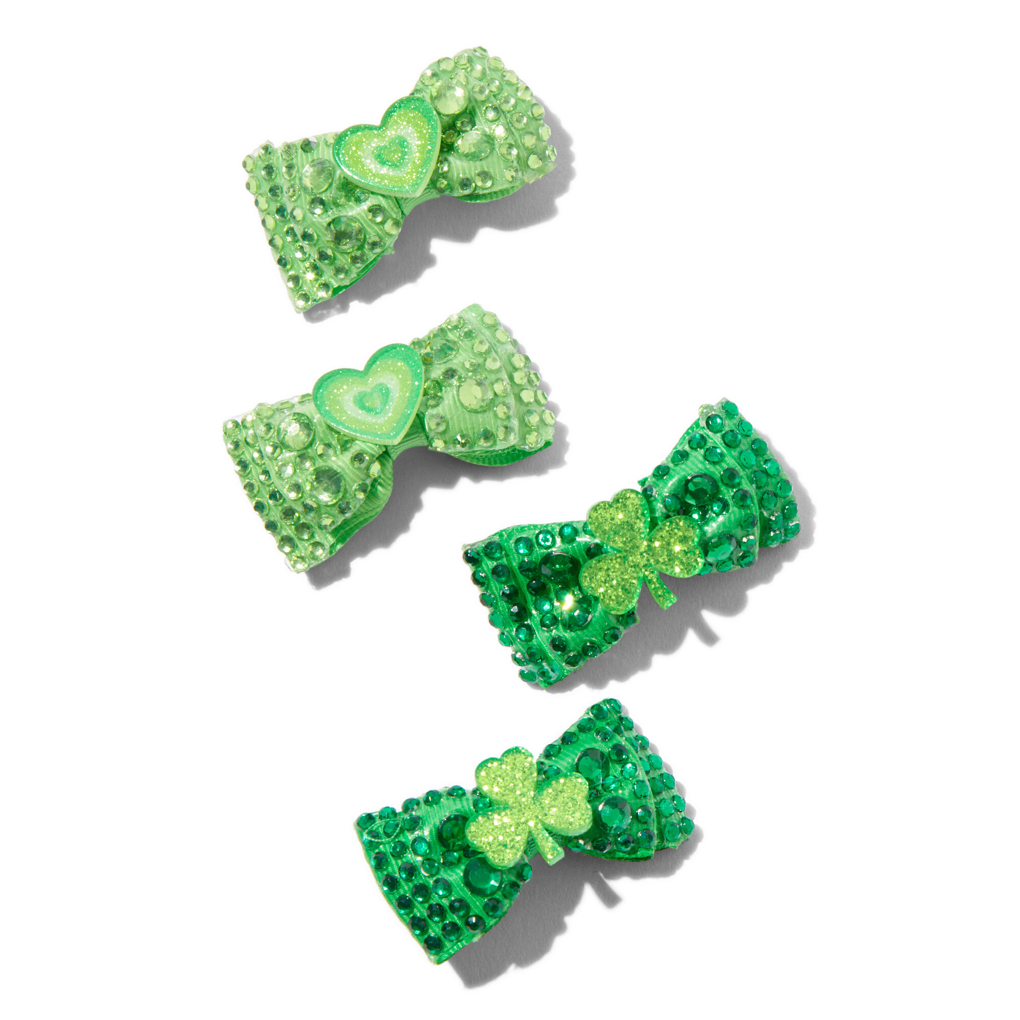 View Claires St Patricks Day Gemstone Bow Hair Clips 4 Pack information