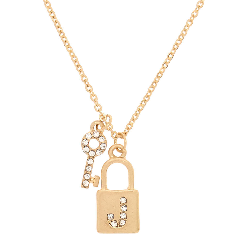 Collier d'humeur à pendentif serrure et clé couleur doré avec initiale - J,