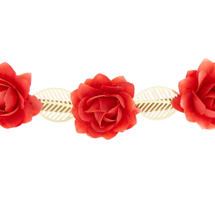 Rose Flower Crown Headwrap - Red,