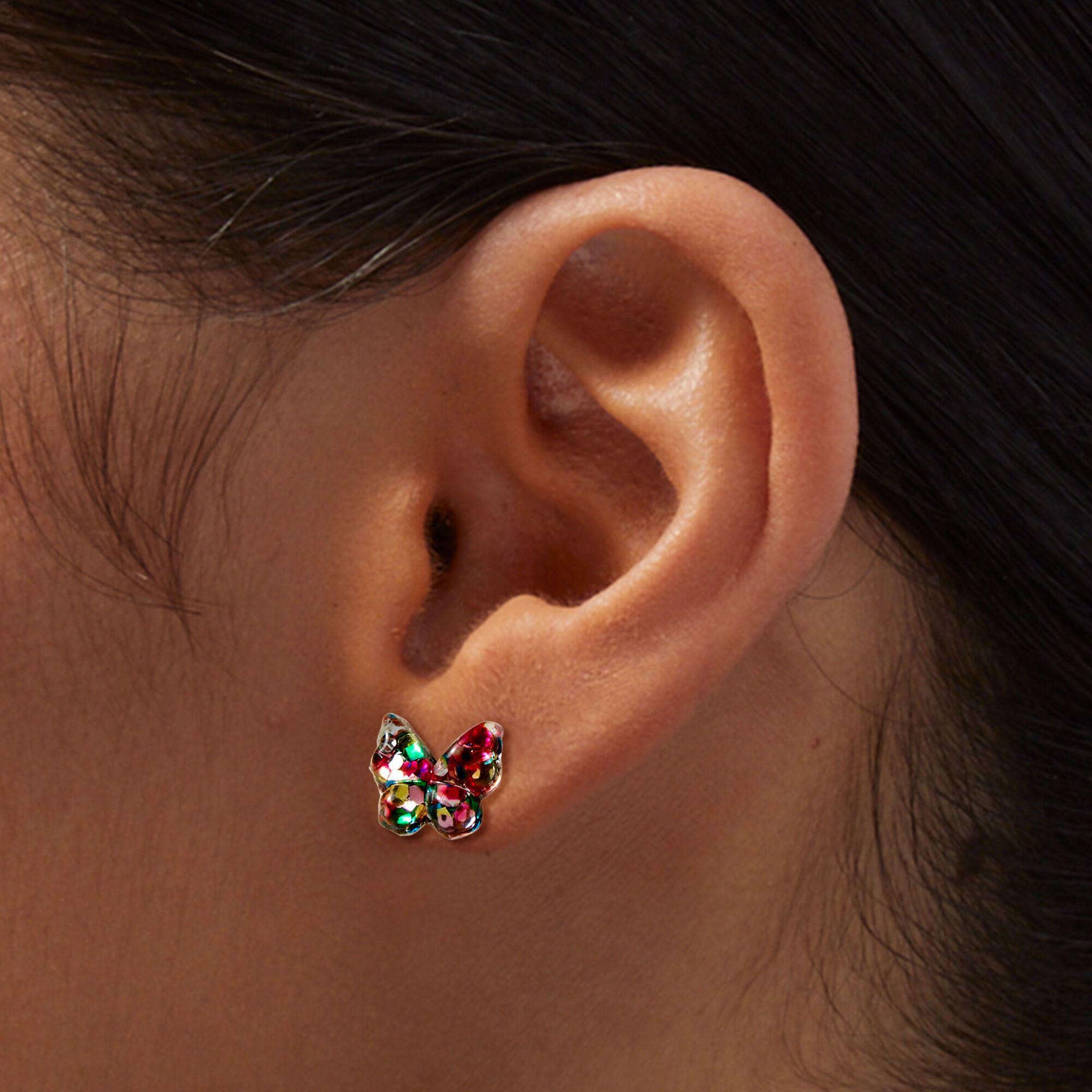 Clous d'oreilles papillon confetti tige en argent,