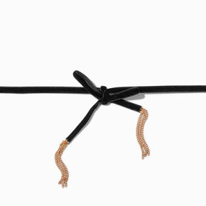 Gold-tone Tassel Black Bow Choker Necklace,
