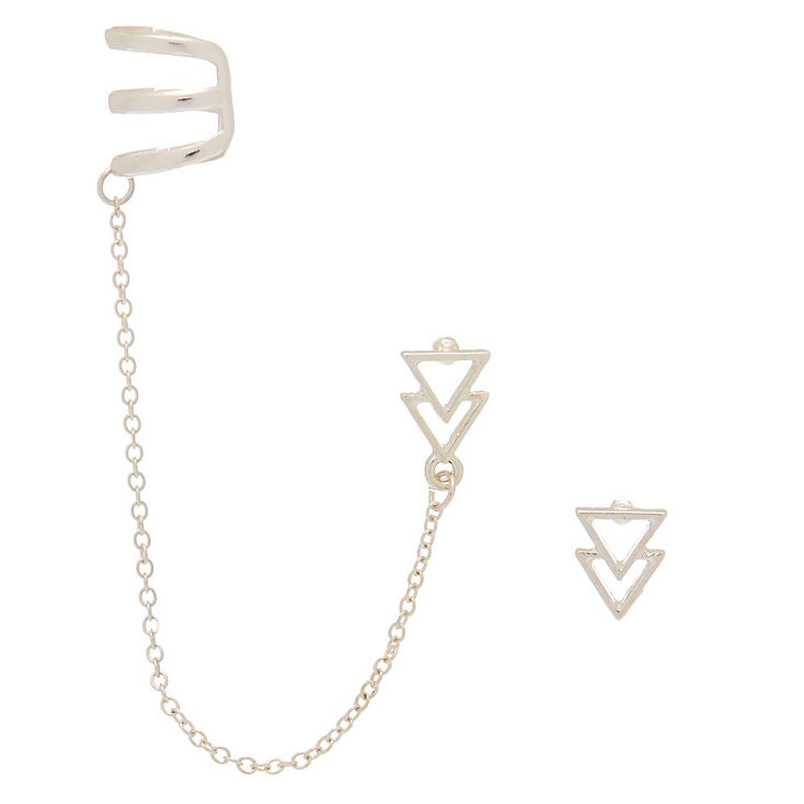 Silver Triangle Ear Connector Earrings,