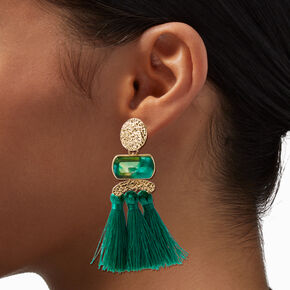 Gold-tone Green Fringe 2.5&quot; Chandelier Drop Earrings,