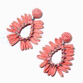 Coral Raffia Teardrop Drop Earrings,