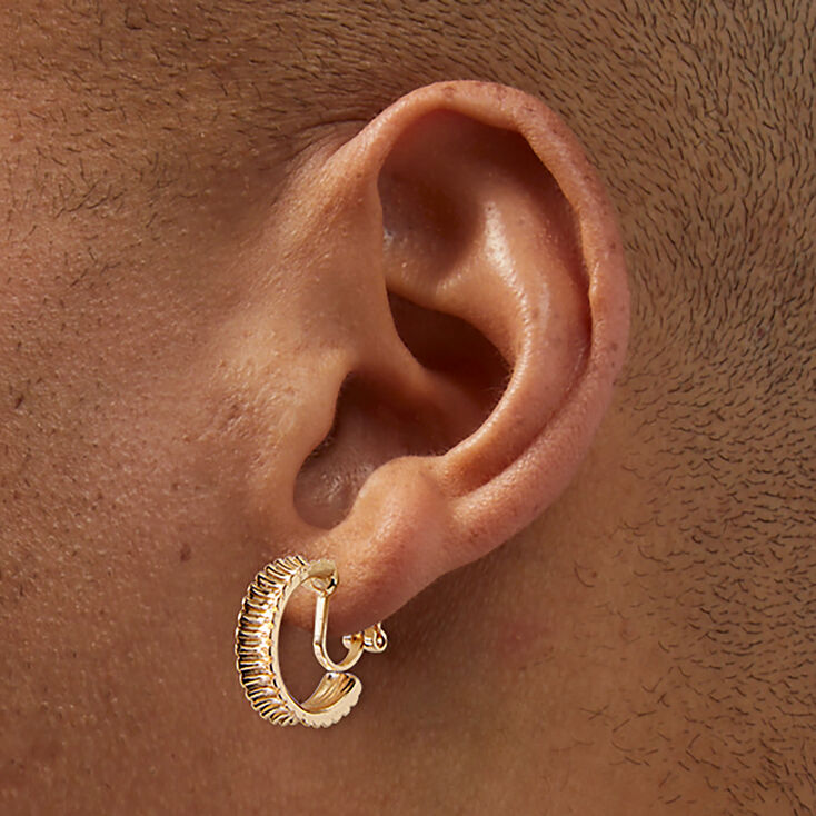 Boucles d&rsquo;oreilles &agrave; clip 20&nbsp;mm textur&eacute;es strass couleur dor&eacute;e - Lot de 3,