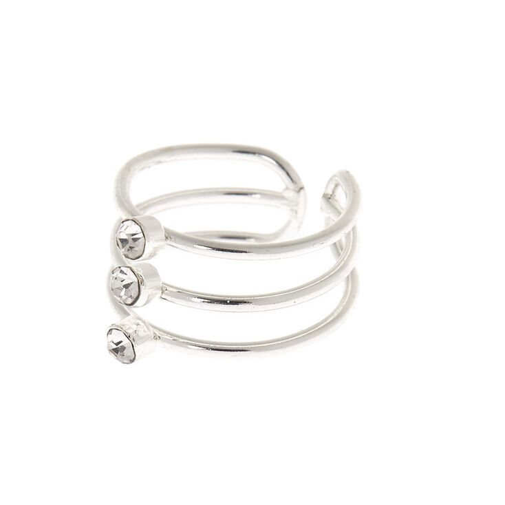 Silver Embellished Triple Band Ear Cuff,