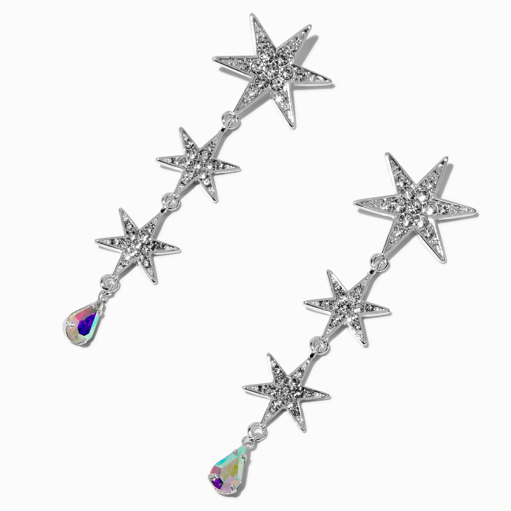 Silver-tone Large Star Drop Earrings,