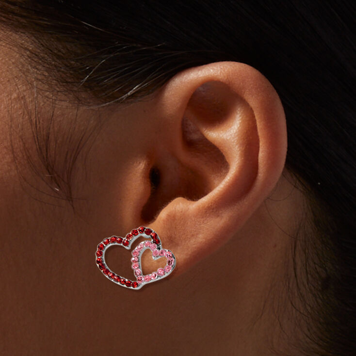 Gemstone Double Heart Stud Earrings,