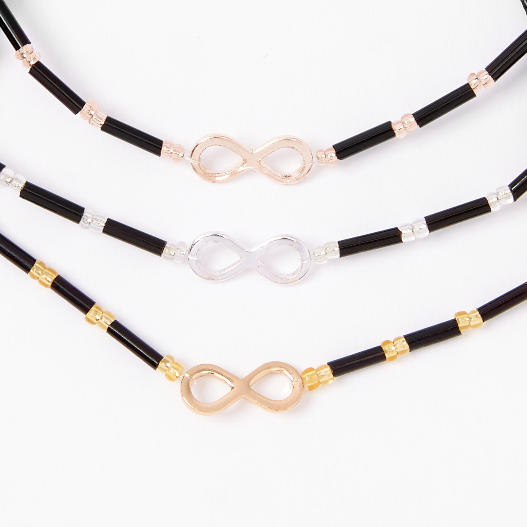 Mixed Metal Beaded Infinity Adjustable Bracelets - 3 Pack,