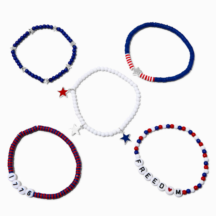 &quot;Freedom&quot; Beaded Stretch Bracelet Set - 5 Pack,