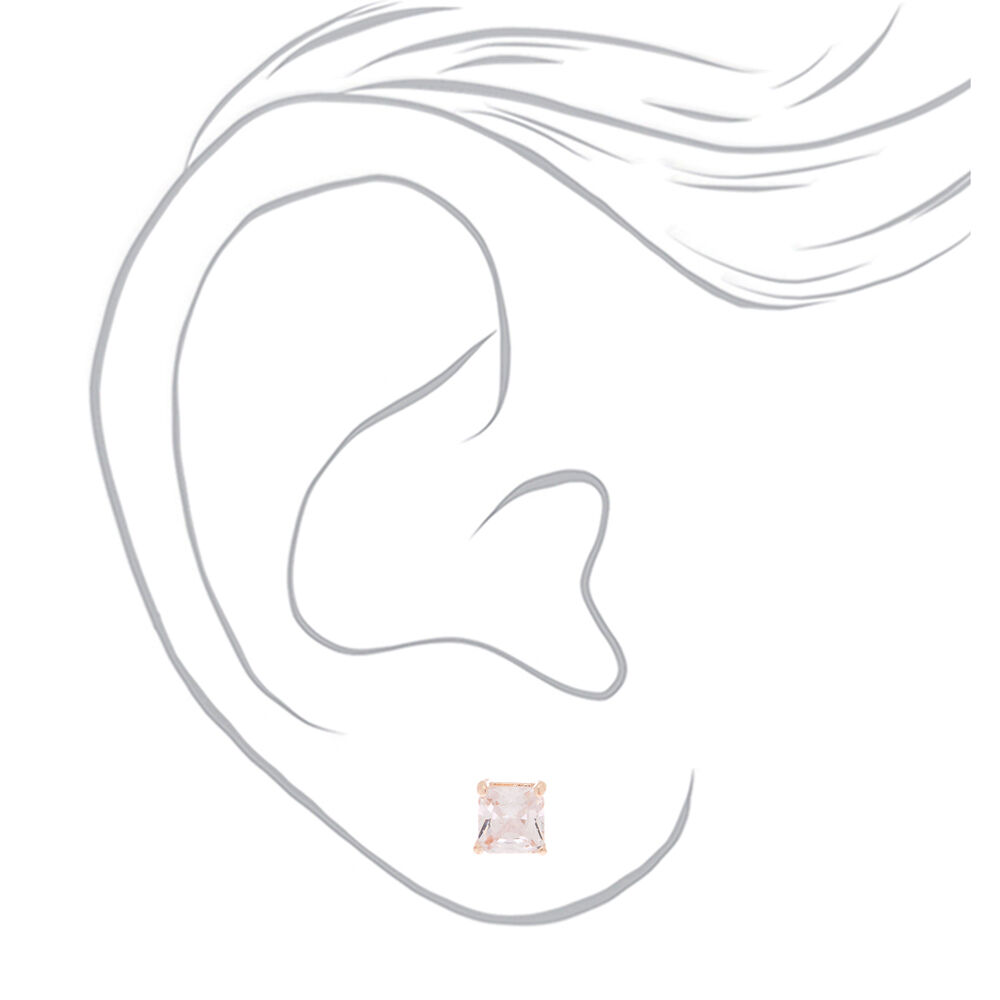 Rose Gold-tone Cubic Zirconia 6mm Round Stud Earrings,