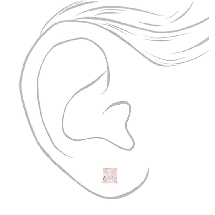 Rose Gold-tone Cubic Zirconia 6mm Round Stud Earrings,
