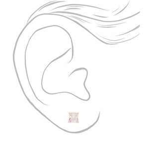 Rose Gold Cubic Zirconia Round Stud Earrings - 6MM,