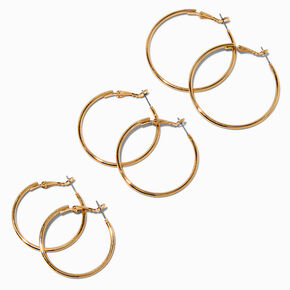 Gold-tone 40mm 35mm, &amp; 30mm Graduated Hoop Earrings - 3 Pack,