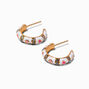 Pink &amp; White Enamel Heart Gold-tone Half Hoop Earrings,