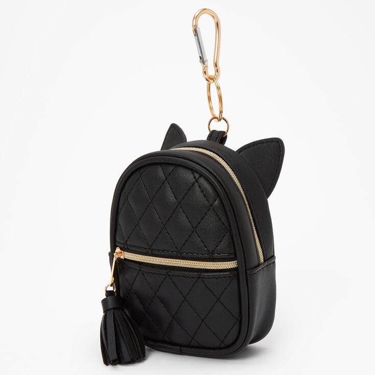 Black Cat Quilted Mini Backpack Keyring,