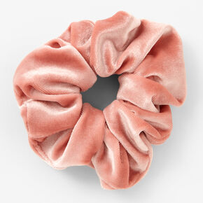 Chouchou en imitation velours de taille moyenne rose tendre,