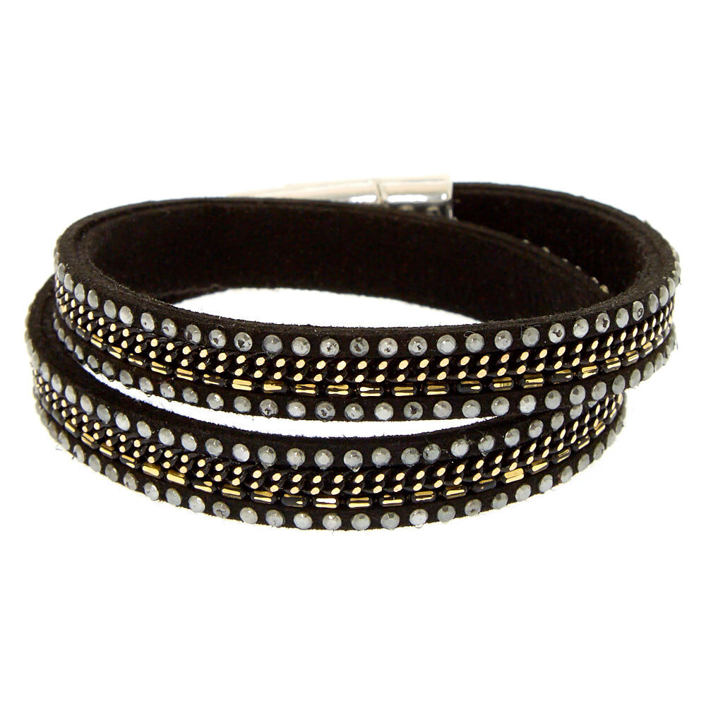 Bracelet double tour de poignet noir clouté,