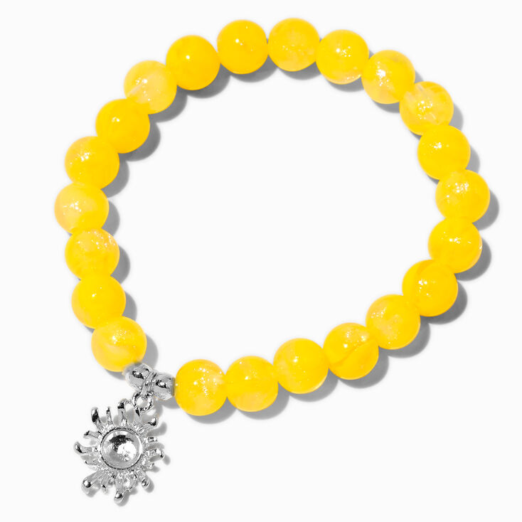Sun Charm Yellow Beaded Stretch Bracelet,