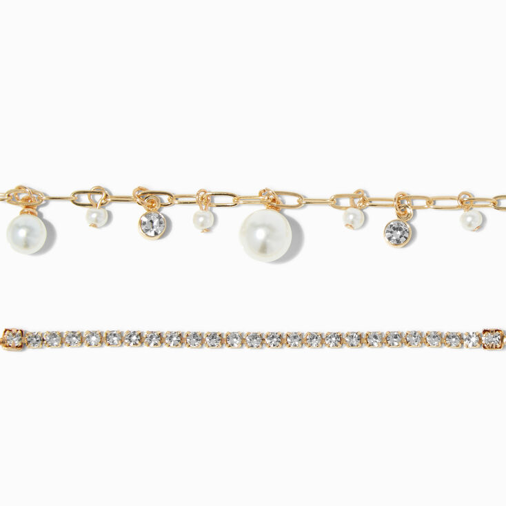 Pearl & Crystal Gold Paperclip Chain Bracelet | Claire's US